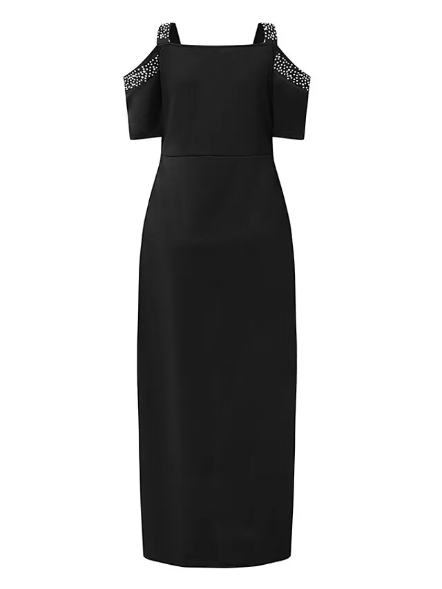 Women‘s Party Dress Black Dress Formal Dress Formal Evening Party Graduation Long Dress Maxi Dress Fashion Party V Neck Short Sleeve Patchwork Split 2023 Black Pure Color S M L XL 2XL