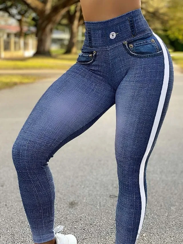 Women's Jeans Bell Bottom Tights Ankle-Length Denim Faux Denim High Elasticity High Waist Fashion Tights Casual Weekend Light Blue Black S M