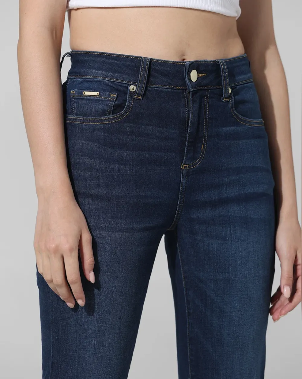 Blue Mid Rise Flared Jeans