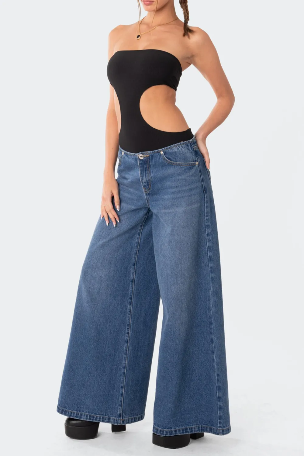 Tube Top Ribbed Cut Out Bodysuit