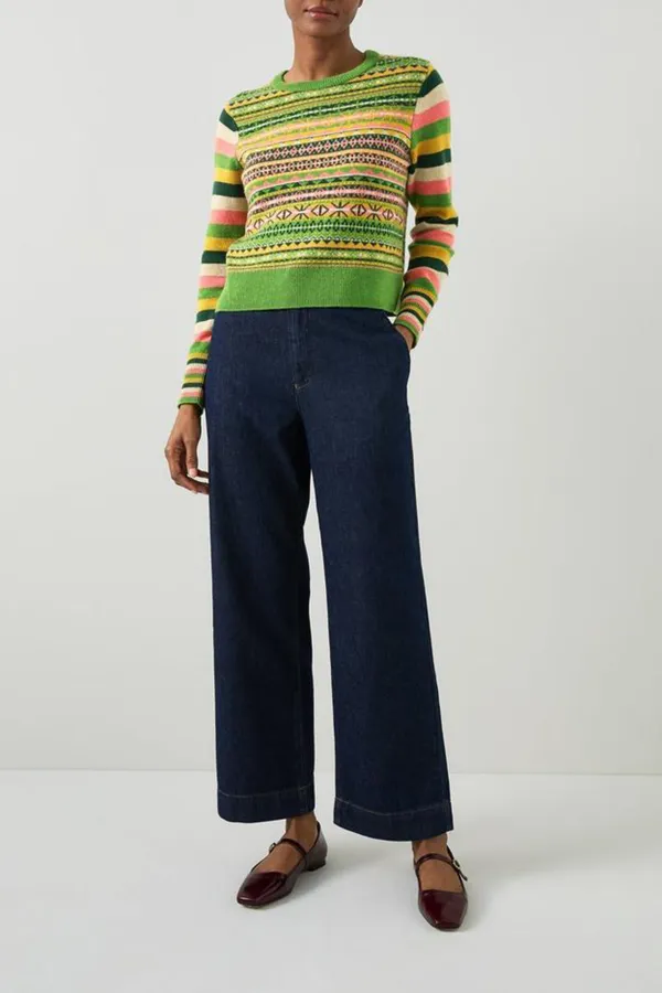 Color Blocked Striped Cropped Knit Sweater