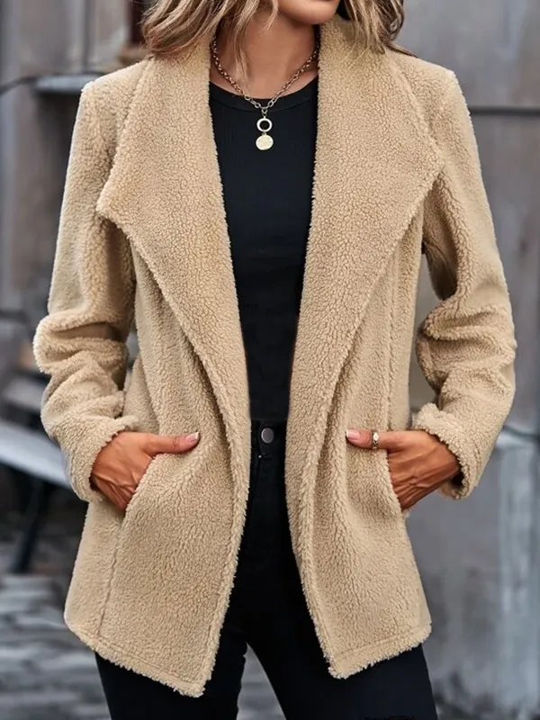 Plain Loose Casual Teddy Jacket