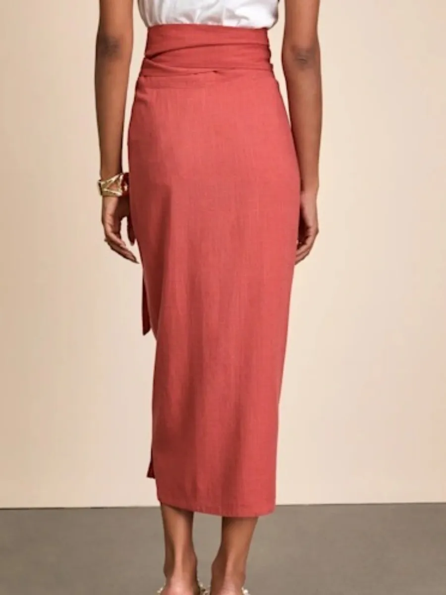 Tie Front Wrap Midi Skirt