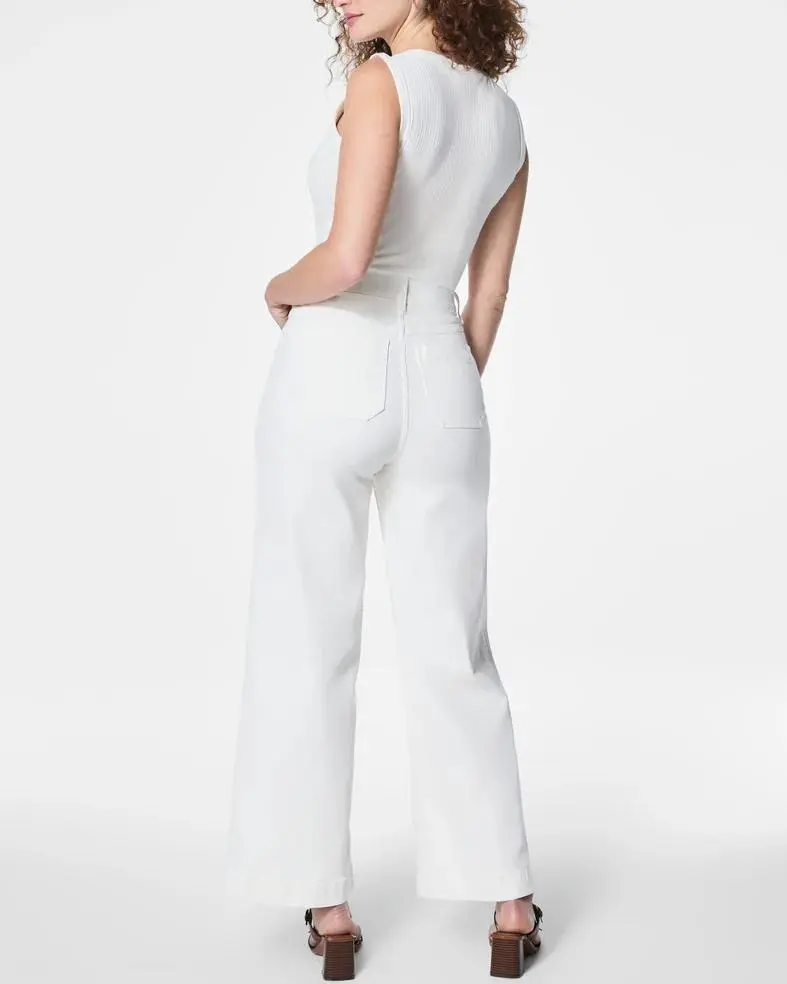 Cropped Wide Leg Jeans With Patch Pockets