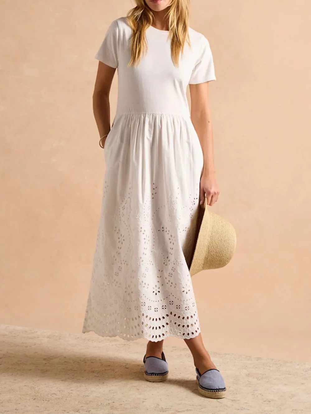 Classic Soft Breathable Plain Lace Hem Cotton Dress