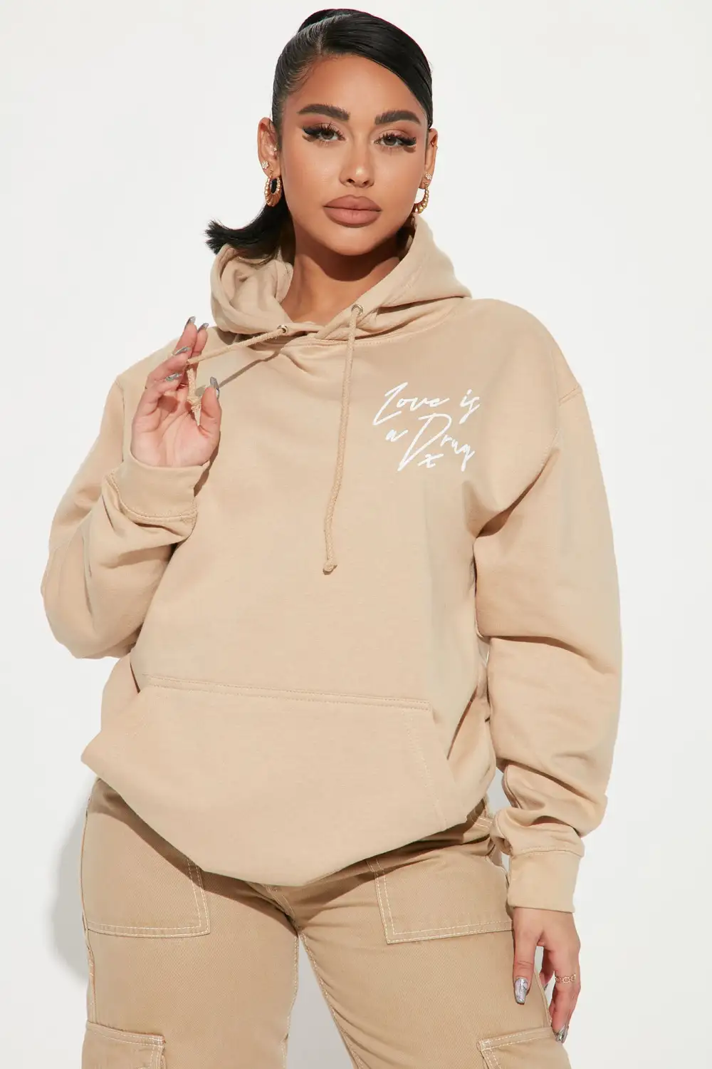 Love Is A Drug Graphic Hoodie - Taupe