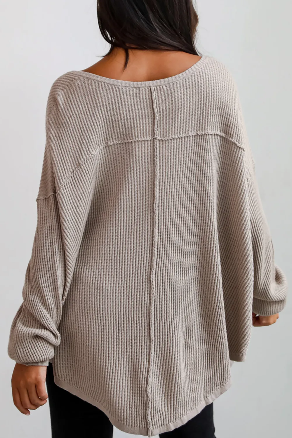 Sweetest Composure Taupe Oversized Waffle Knit Top