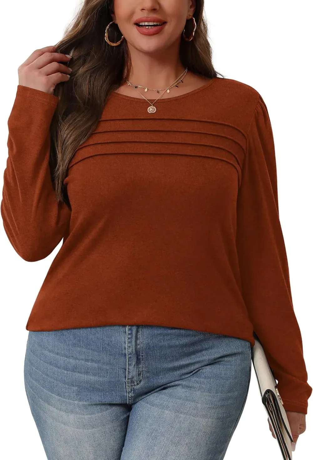 OFEEFAN Long Sleeve Shirts for Women Fall Fashion 2024 Dressy Casual Blouses Trendy Pleated Tunic Tops for Leggings