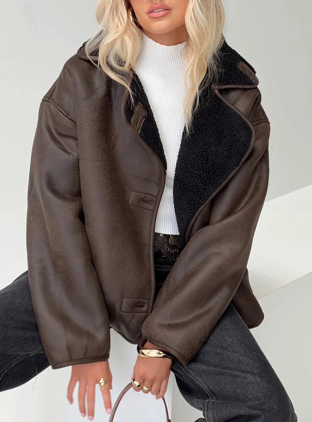 Reversible Faux Leather Shearling Jacket
