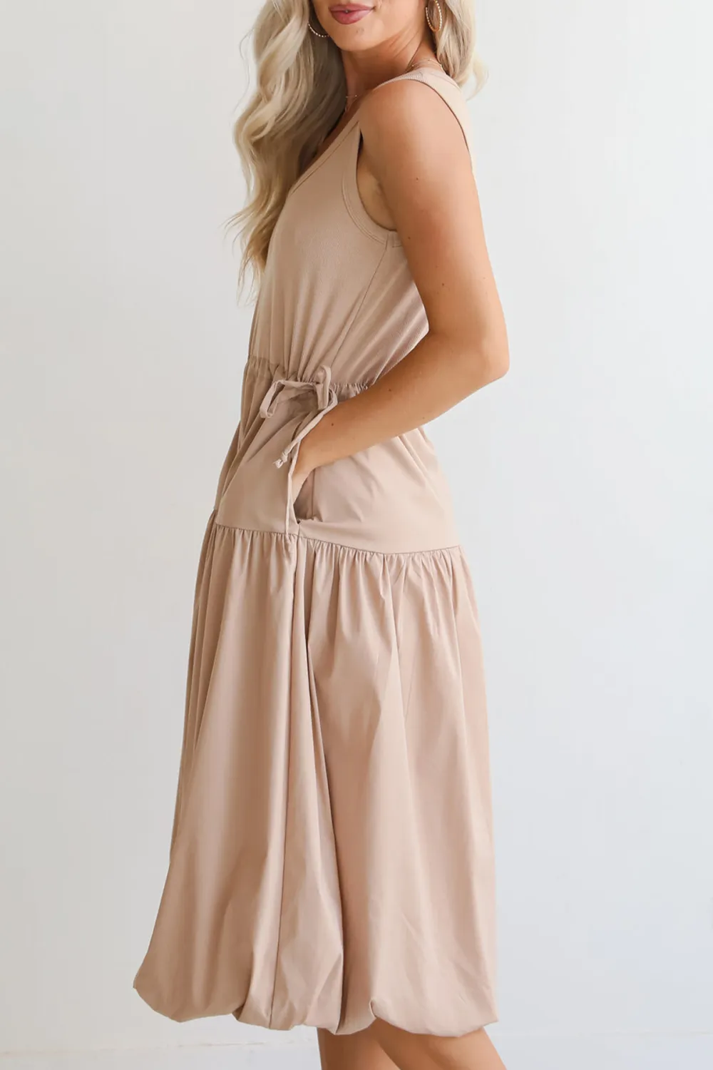 Darling Sophistication Taupe Contrast Midi Dress