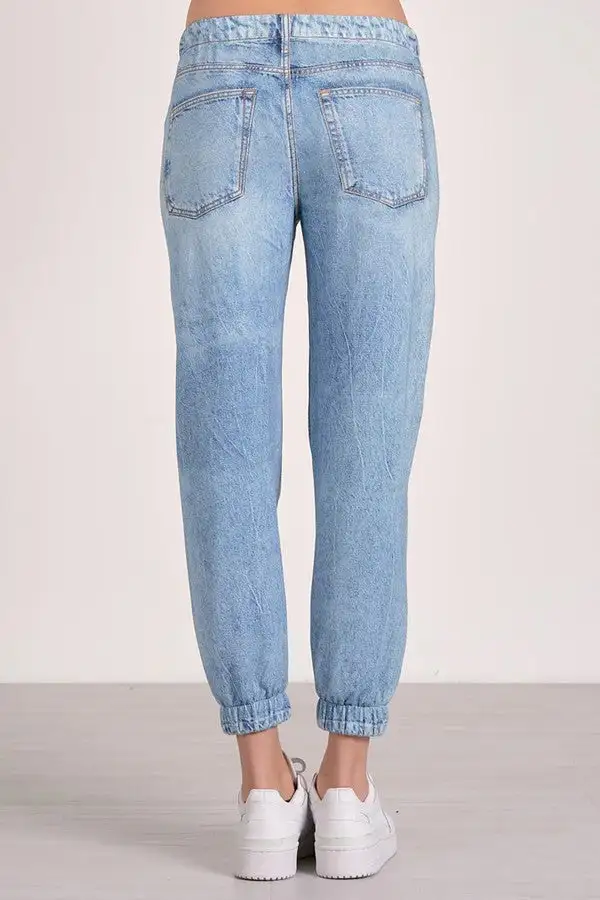 Light Blue High-Waisted Denim Joggers