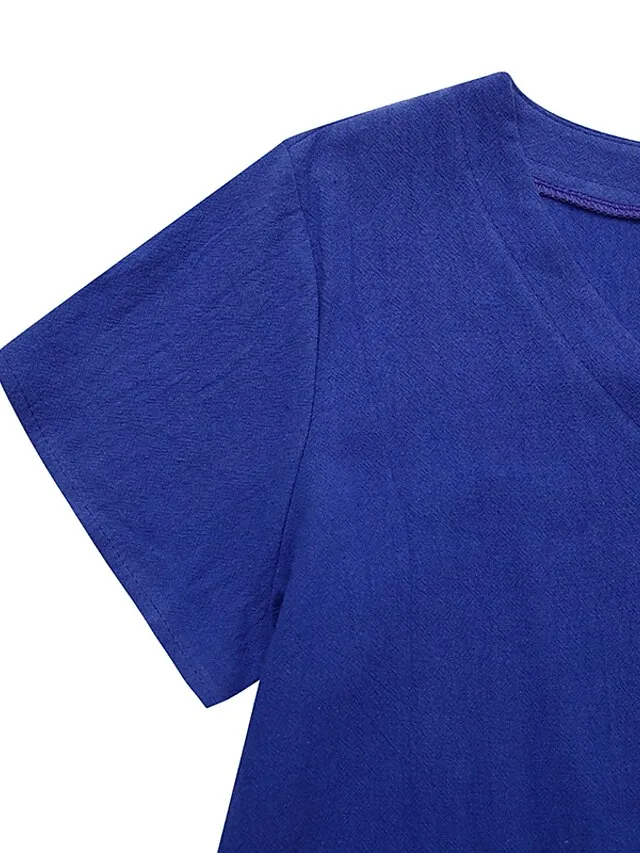 Women's Casual Dress Casual Dress Shift Dress Pure Color Pocket V Neck Midi Dress Basic Daily Vacation Short Sleeve Loose Fit Black Yellow Light Green Summer Spring S M L XL XXL