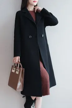 Double Face Faux Woolen Two Buttons Lapel Coat