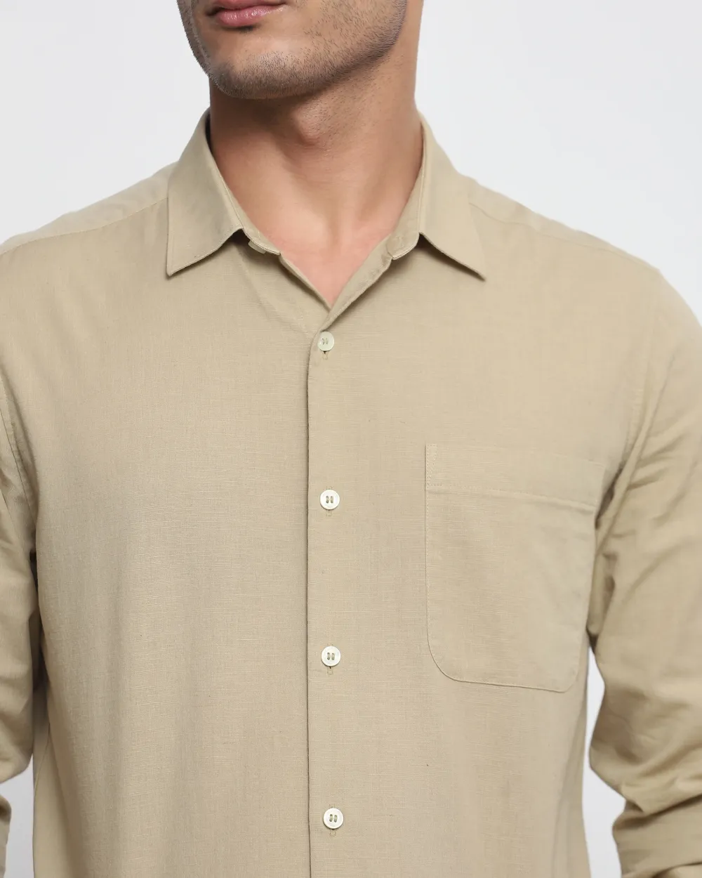 Leisure Simple Daily Slim-Fit Breathable Beige Shirt