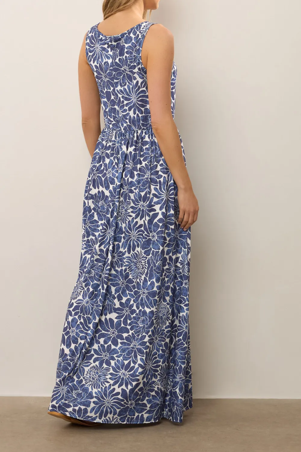 Blue Floral Print Sleeveless Daily Dress