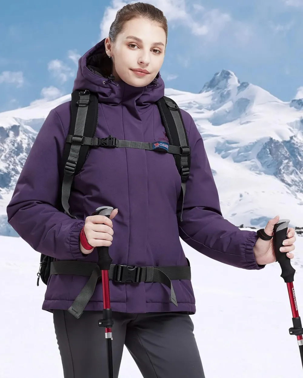 Women's Waterproof Mountain Ski Snow Jacket with Fleece Outdoor Windproof Raincoat Hooded for Fall and Winter