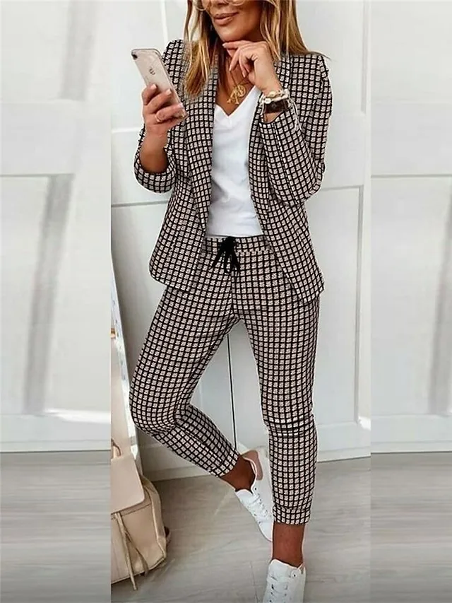 Women's Suits Office Work Daily Wear Spring Fall Regular Coat Regular Fit Thermal Warm Windproof Breathable Stylish Contemporary Modern Style Jacket Long Sleeve Color Block Striped Print White+Black