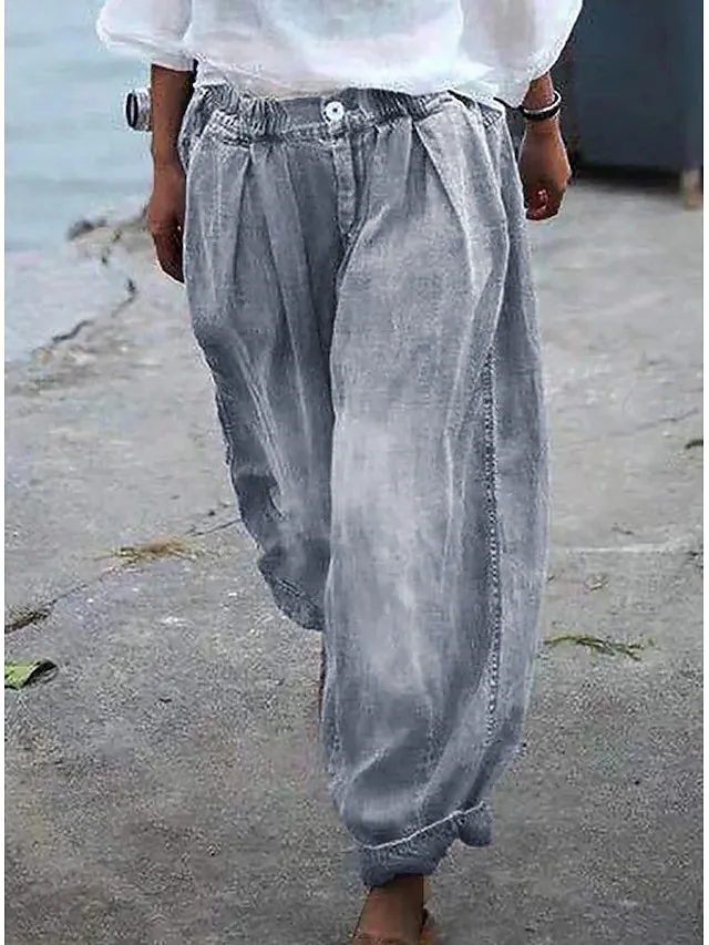 Women's Joggers Pants Trousers Baggy Faux Denim Mid Waist Fashion coastal grandma style Casual Weekend Print Micro-elastic Full Length Comfort Flower / Floral