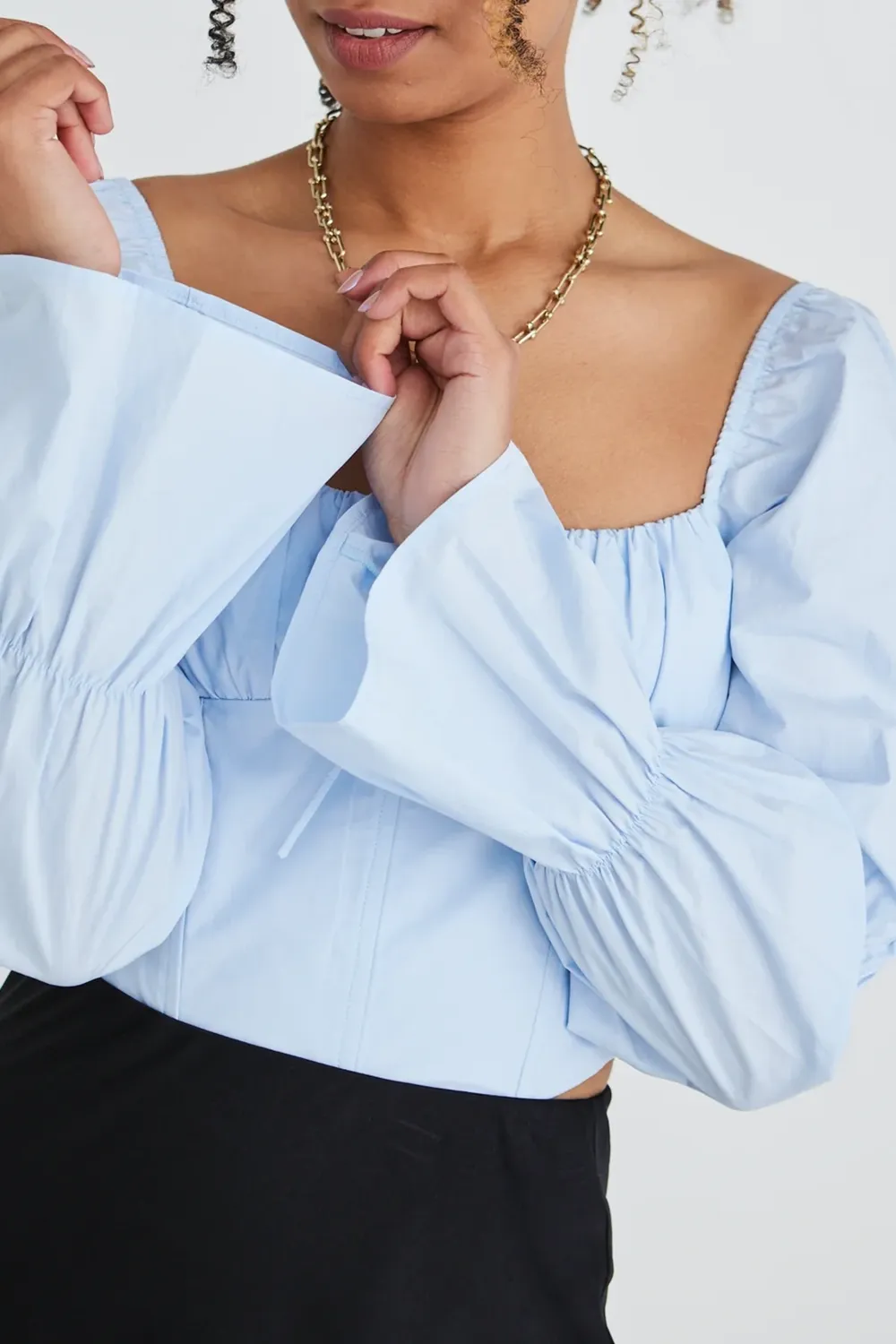 Light Blue Puff - Sleeve Blouse