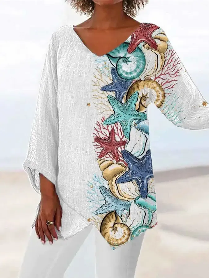 Ocean Irregular Print Long Sleeve Top
