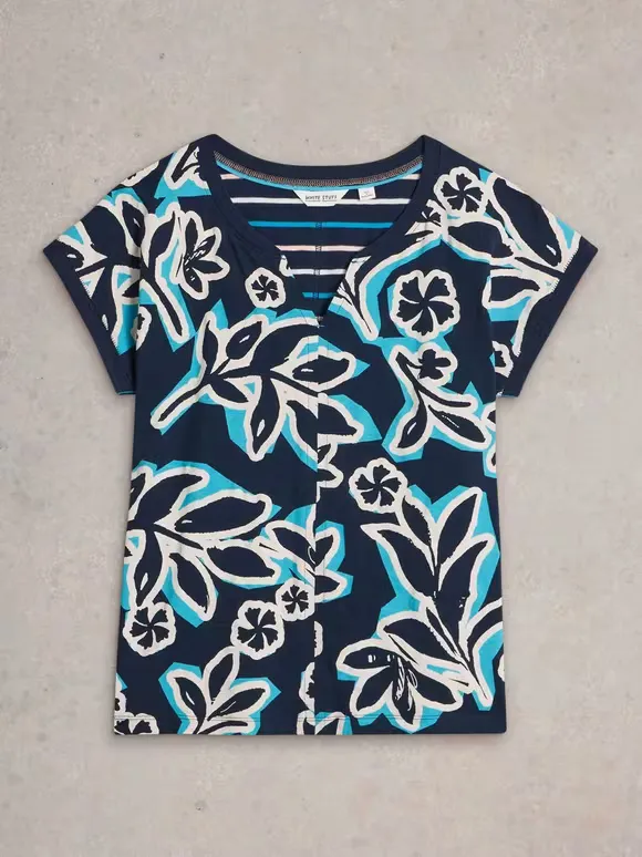 Notch Neck Print T-Shirt