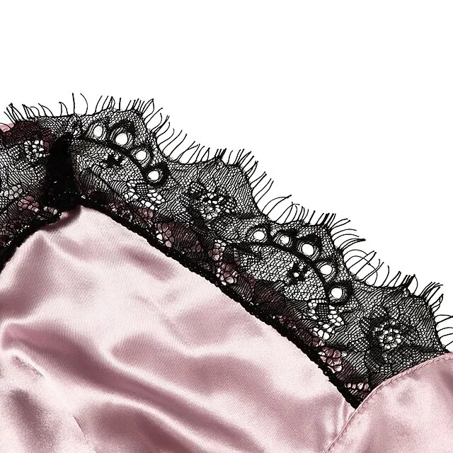 Women's Lace Satin Silk Pajamas Sets 4 Pcs Home Party Daily St.Patrick's Day Elastic Waist Pure Color Satin Simple Casual Soft Strap Top Shorts Fall Winter Spring Strap Short Sleeves Long Sleeve