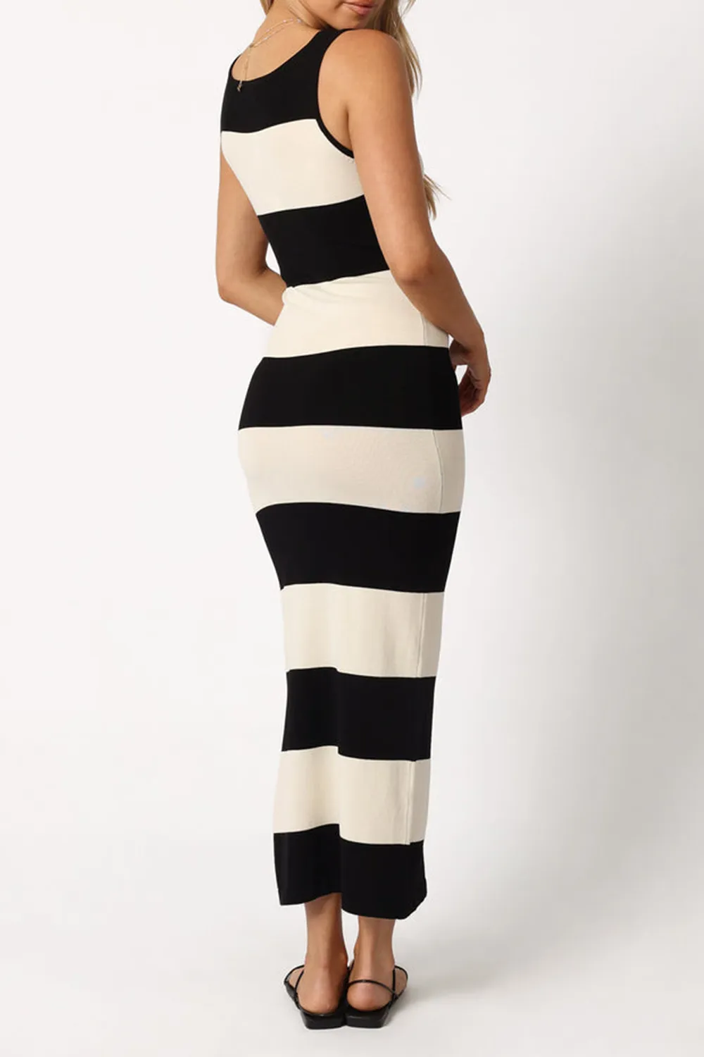 CREAM/BLACK STRIPE MIDI DRESS