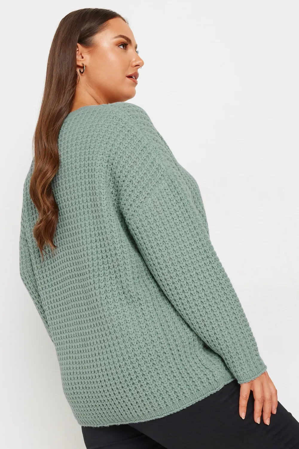 YOURS Curve Stone Brown Waffle Knit Jumper