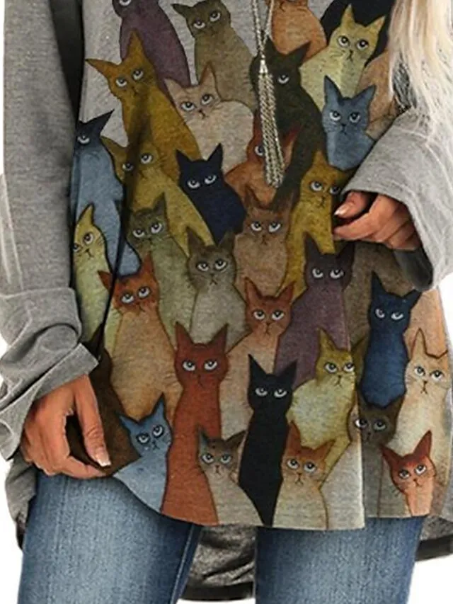 Women's T Shirt Dress Tee Dress Shift Dress Mini Dress Wine Blue Gray Long Sleeve Animal Print Spring Fall Crew Neck Basic Loose Fit 2023 S M L XL XXL 3XL