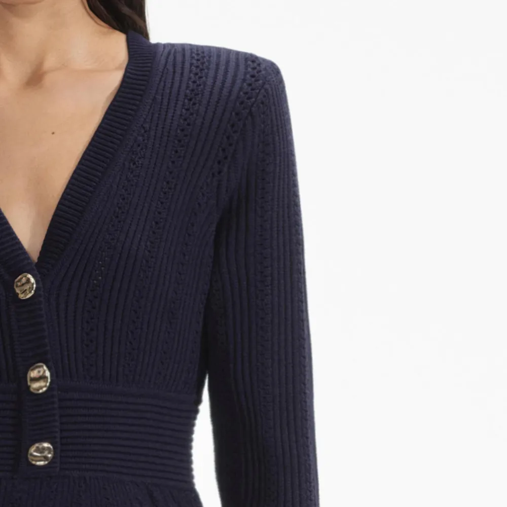Navy Pointelle Knit Mini Dress