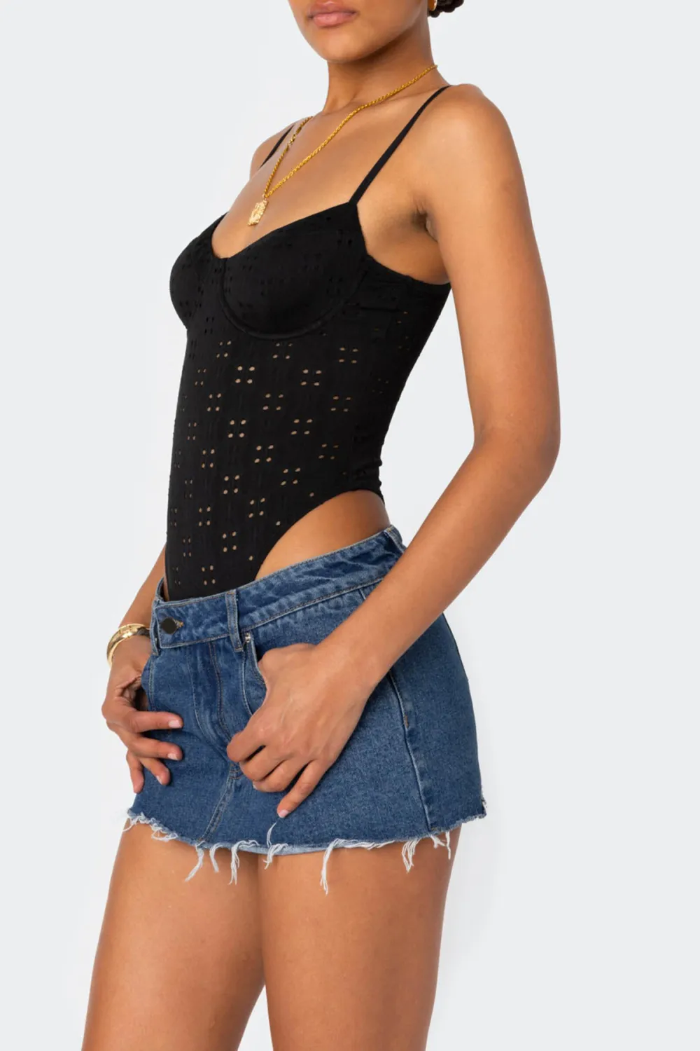 Strapless Cupped Eyelet Bodysuit