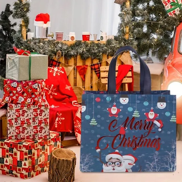 6pcs Gilding Christmas Gift Bags Christmas Tote Bags With Handles Reusable Reinforced Handle Grocery Bags Christmas Treat Bags Multifunctional Non-Woven Christmas Bags For Gifts Wrapping Shopping