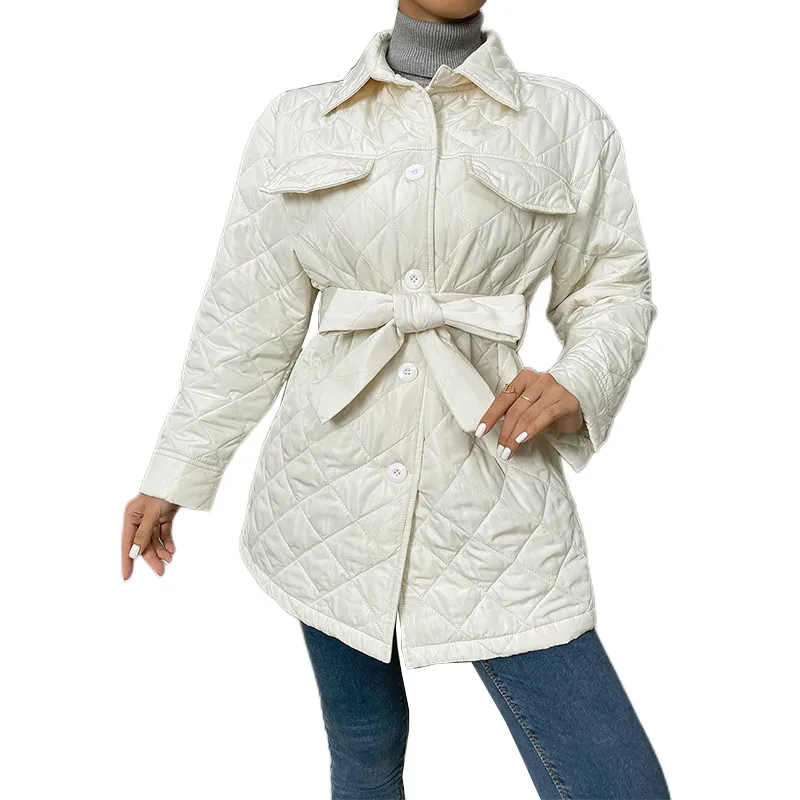 Solid Front Tie Puffer Coat
