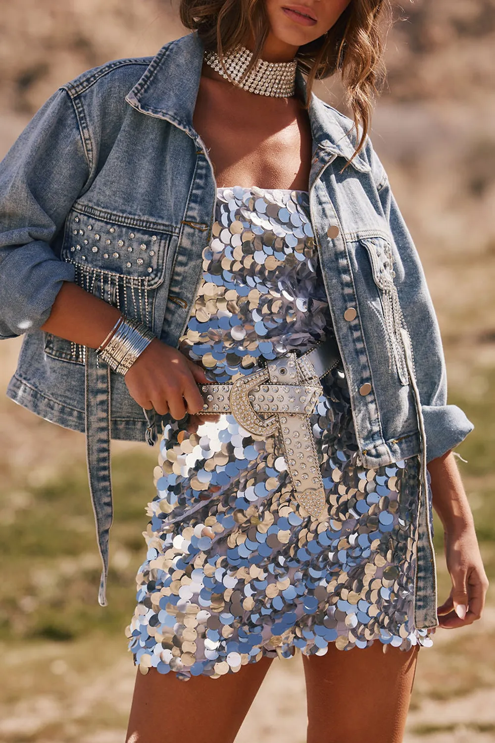 Rhinestone Denim Jacket