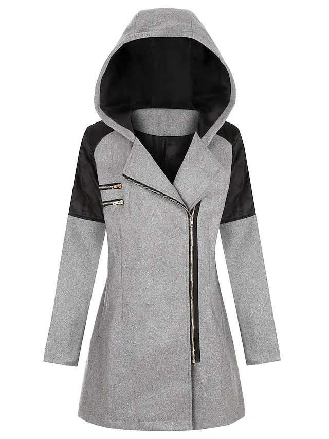 Women's Coat Windproof Warm Outdoor Street Daily Wear Going out Zipper Pocket Zipper Hoodie Fashion Modern Casual Minimalism Plain Regular Fit Outerwear Long Sleeve Fall Winter Navy Black Wine S M L