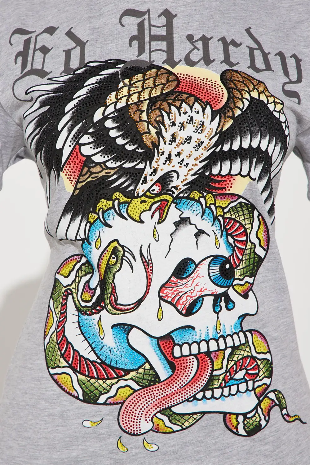 Ed Hardy Eagles Rhinestone Tee - Heather Grey