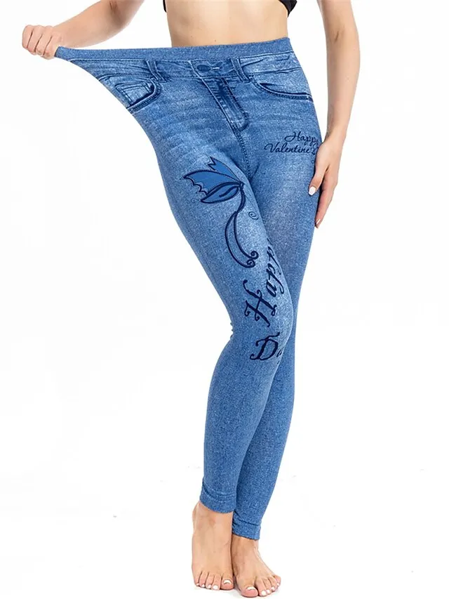 Women's Slim Pants Trousers Leggings Full Length Faux Denim Pocket High Cut High Elasticity High Waist Fashion Streetwear Street Causal Lake Blue Royal Blue S M Summer Fall