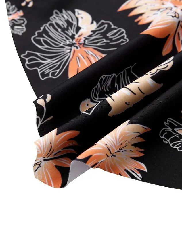 Vacation Floral Printing Scoop Neck Tankinis Two-Piece Set