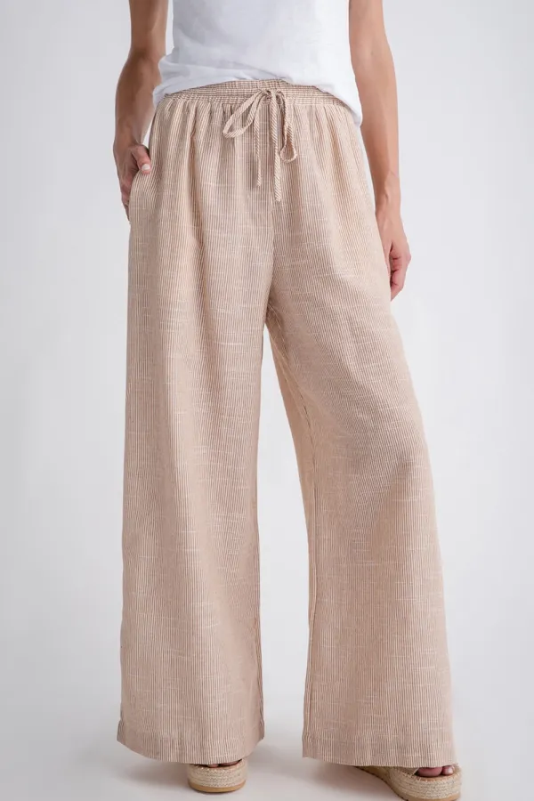 Mustard Seed Wide Leg Striped Pants - Camel