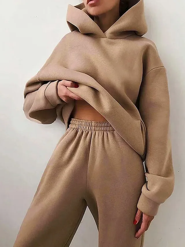 Women's Lounge Sets Long Sleeve Hoodie Pant Pure Color Fashion Casual Comfort Street Daily Date Polyester Breathable Hoodie Fall Winter Pink Red