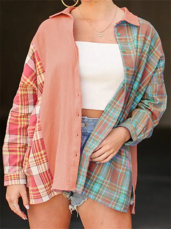 Distressed Paneled Striped Casual Shirt Jacket