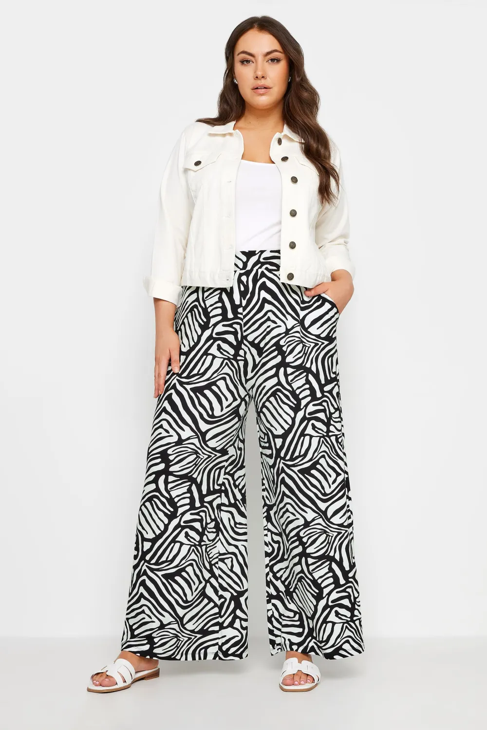 YOURS Curve Black Leopard Print Wide Leg Trousers