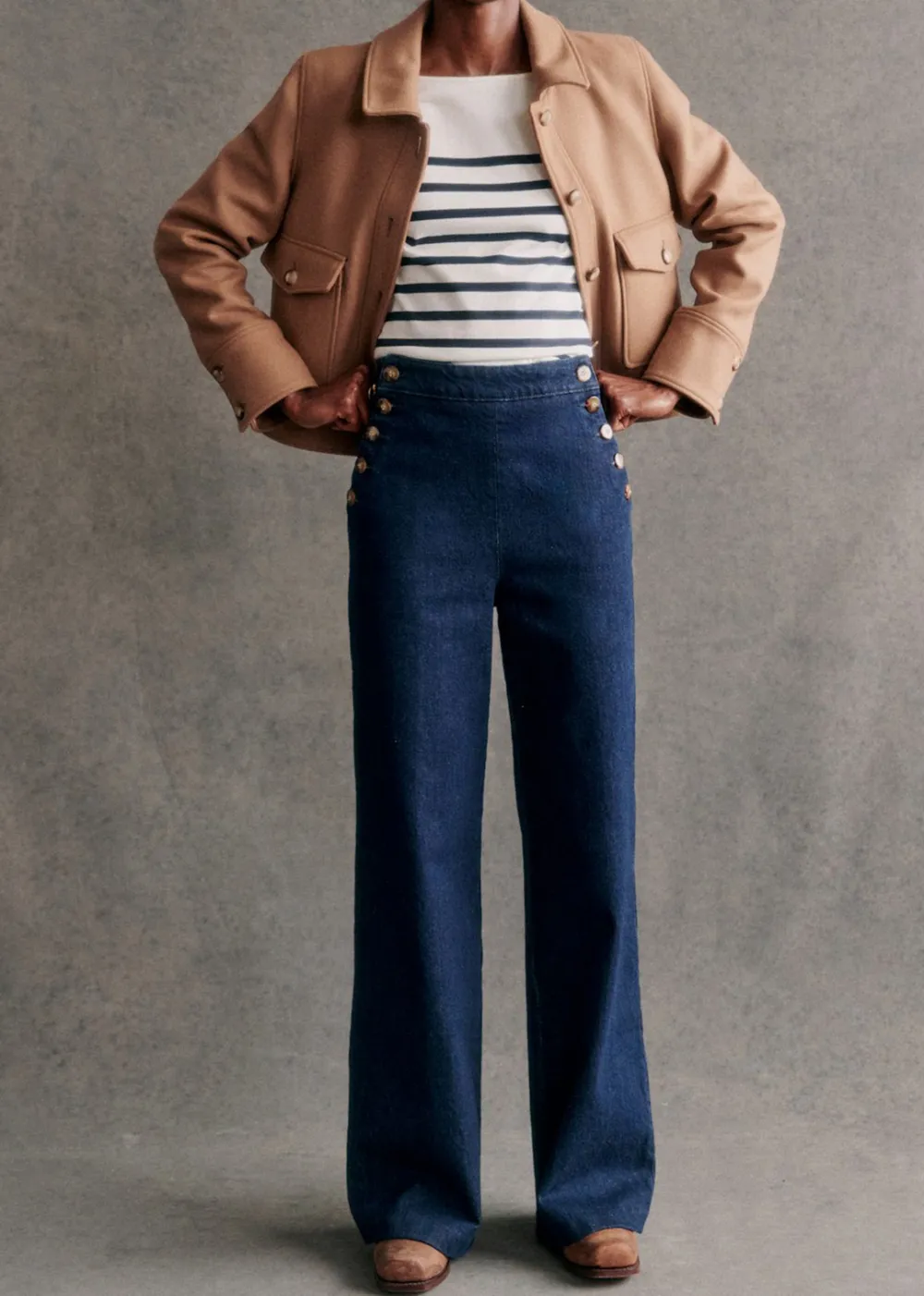 High-Rise Two-Button Straight Jeans