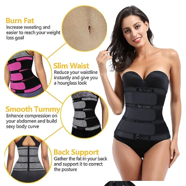 Body Shaper Sweat Waist Trimmer Sauna Belt Sports Neoprene Yoga Gym Workout Pilates Adjustable Durable Weight Loss Tummy Fat Burner Hot Sweat For Women