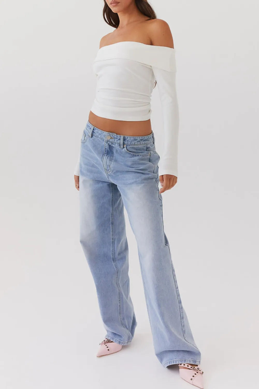 Keanna Low Rise Denim Jeans  Light Blue