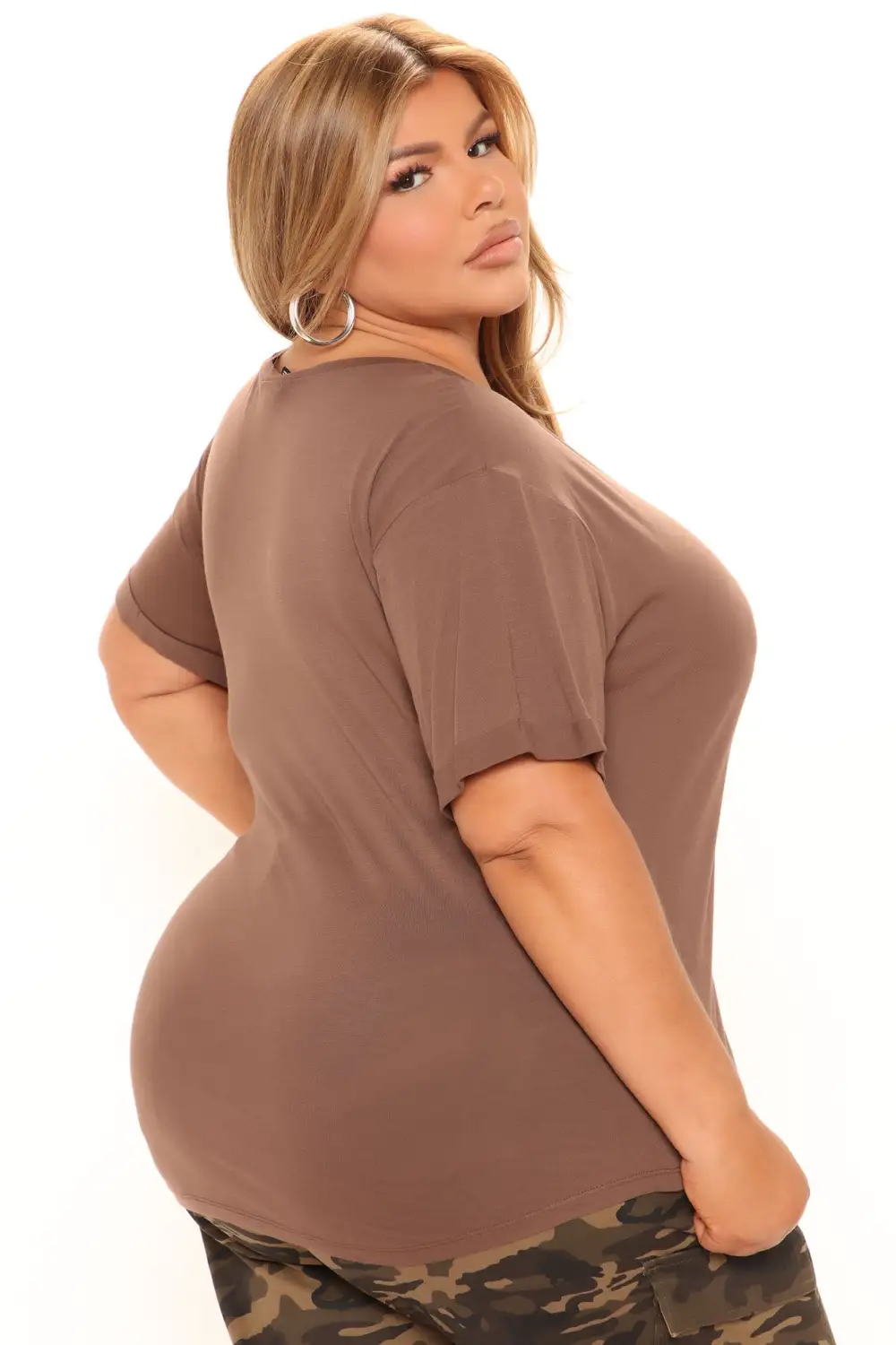 Annie Cuffed Short Sleeve Top - Chocolate