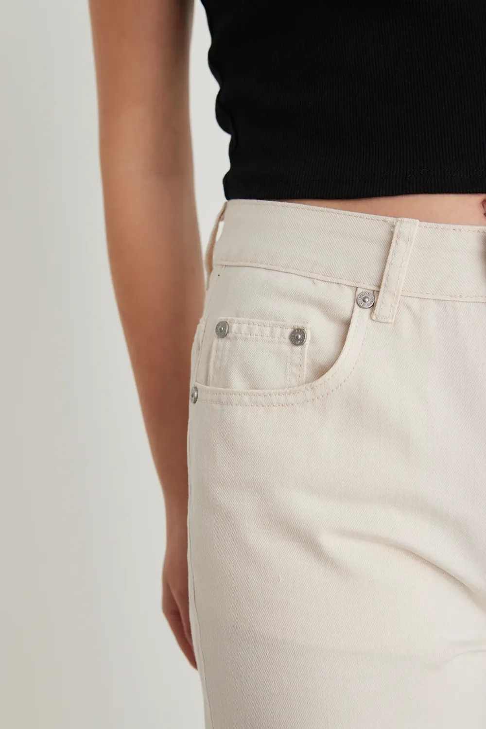 Ecru High - Waist Wide - Leg Jeans