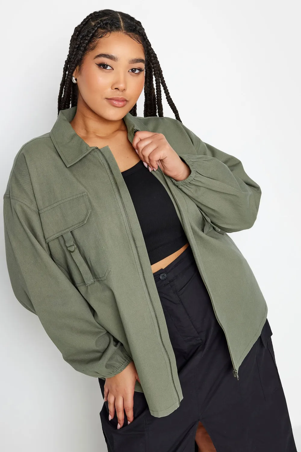 YOURS Curve Khaki Green Utility Bomber Jacket