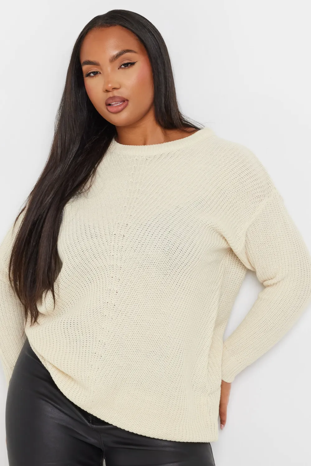 YOURS Curve Black & White Essential Knitted Jumper