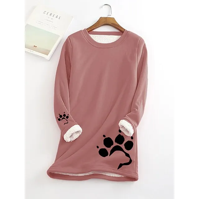 Women's Plus Size Sweatshirt Pullover Sherpa Fleece Lined Graphic Warm Sports Fuzzy Yellow Pink Dark Pink Street Casual Round Neck Long Sleeve Top Micro-elastic Fall & Winter